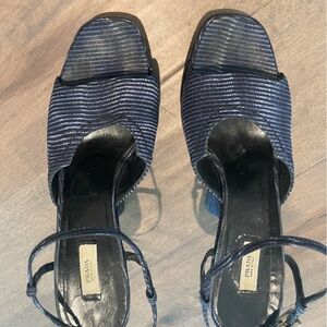 Prada Blue Heeled Shoes with Nautical Stripes